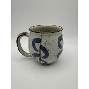 Handmade Studio Pottery Stoneware Mug | Blue Abstract Design | Folk Ceramic